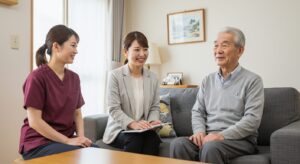 訪問看護とケアマネジャーとで行うサービス担当者会議イメージ